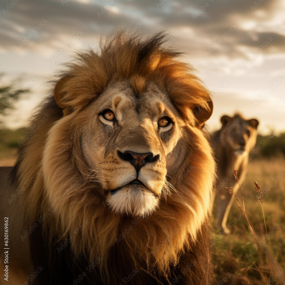 Fototapeta premium Lion, Wildlife Photography, Generative AI