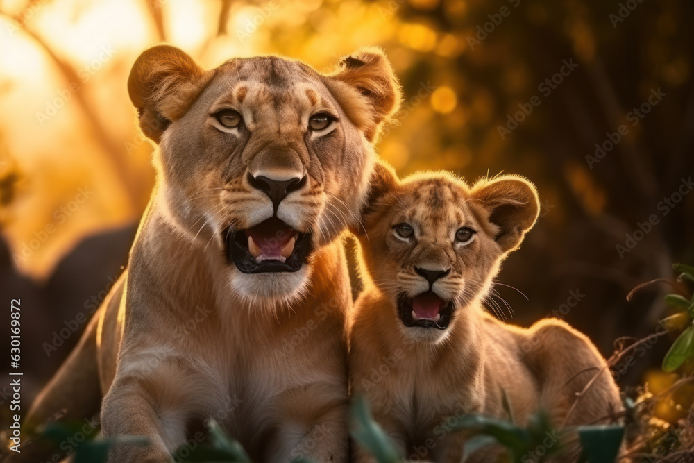 Obraz premium Lion, Wildlife Photography, Generative AI