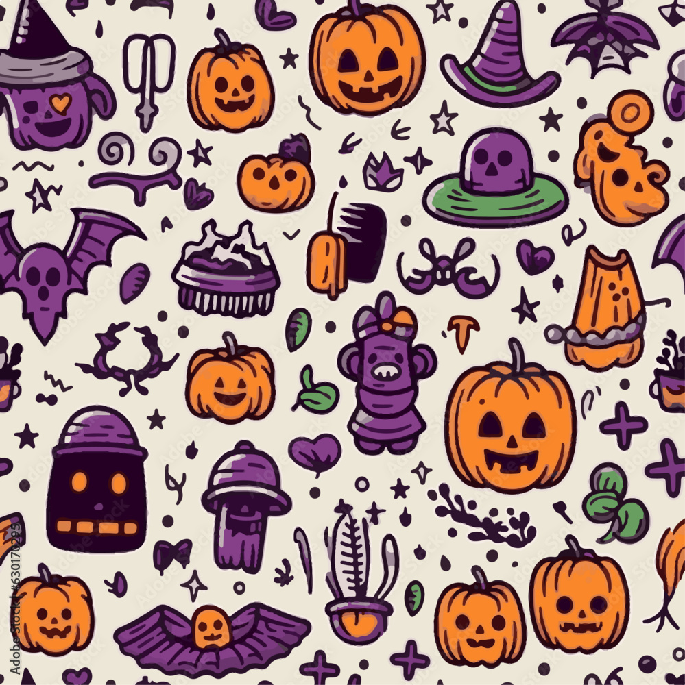 Halloween hand drawn seamless pattern Halloween hand drawn seamless pattern