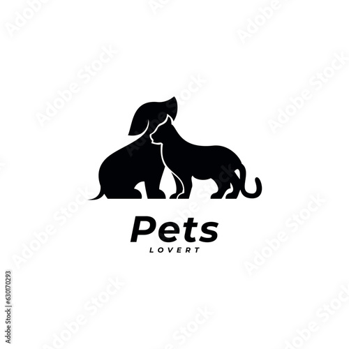 Home pets Logo dog cat design vector template Linear style. Animals Veterinary clinic Logotype concept outline icon.