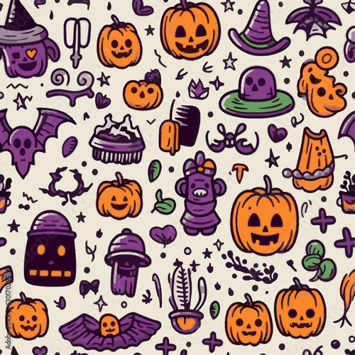 Halloween hand drawn seamless pattern