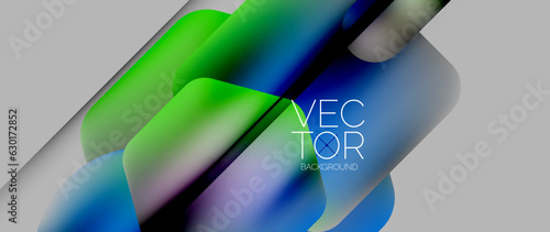 Dynamic bright colorful geometric elements with fluid gradients, lights, shadows blend in a minimal backdrop, creating captivating composition