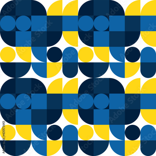 Geometric Mosaic Abstract Pattern Decorative Ornament Background Wall Vector Illustration Blue Yellow