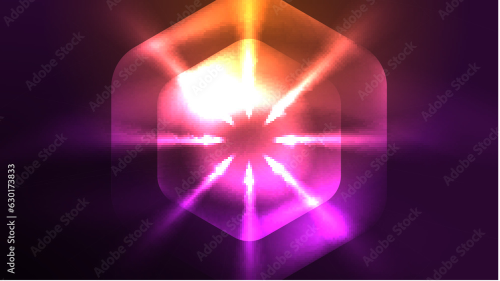 Glowing neon hexagons in dark space. Digital technology cyberspace hi-tech techno abstract background template Glowing neon hexagons in dark space. Digital technology cyberspace hi-tech techno abstract background template