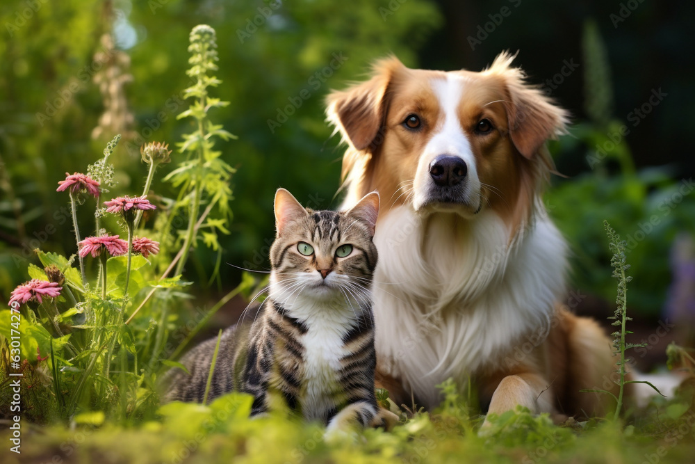 cat and dog in the garden