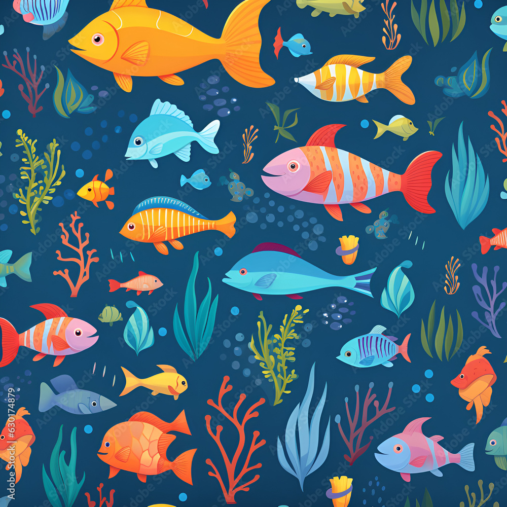 seamless background with fishes,underwater,sea,cute,nature,set,Ai generated seamless background with fishes,underwater,sea,cute,nature,set,Ai generated