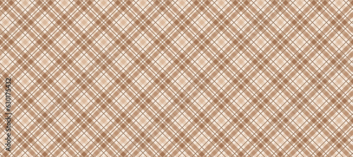 Diagonal gingham seamless pattern. Beige vichy background texture. Checkered tweed plaid repeating wallpaper. Natural nude fabric and textile swatch design. Vector backdrop 