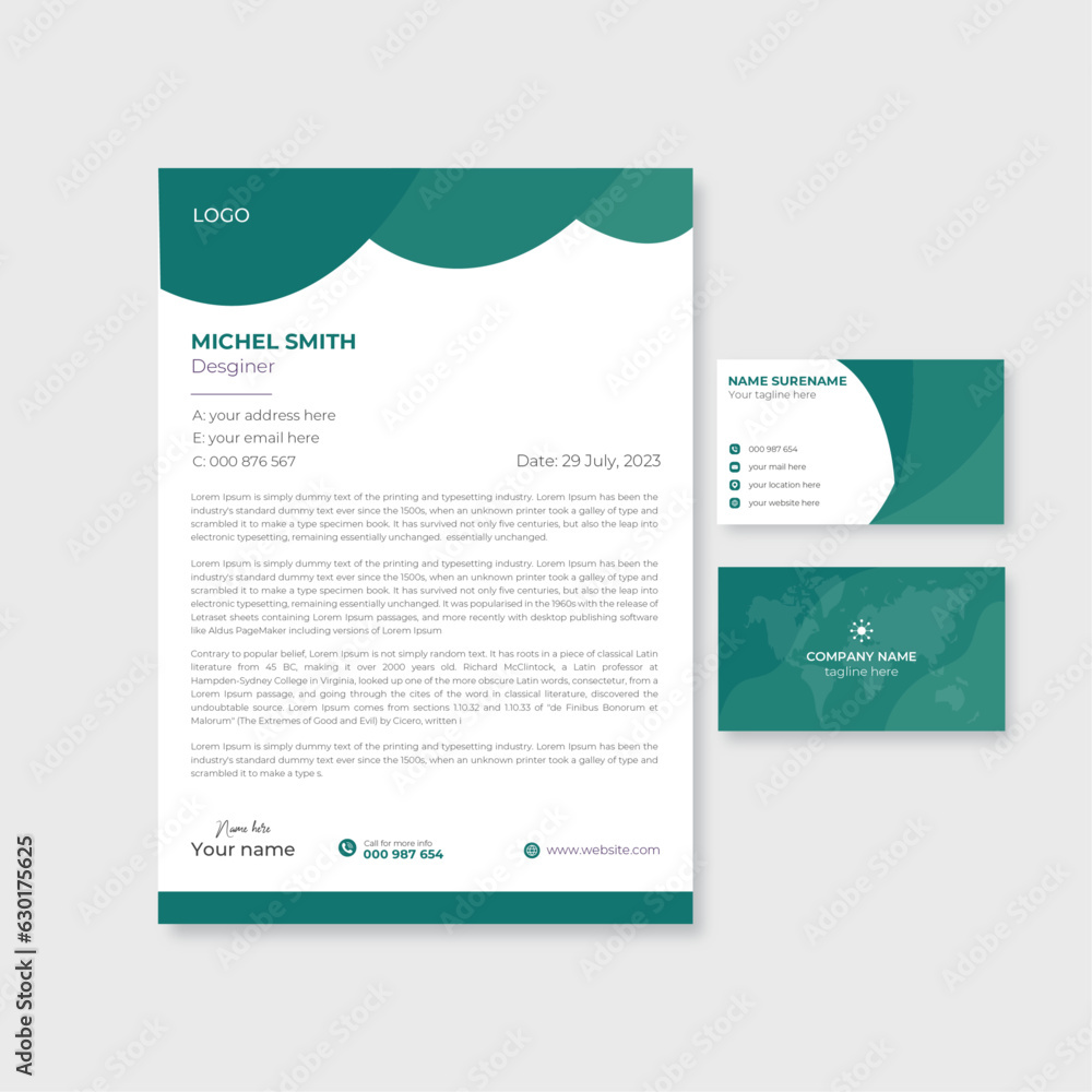 Modern minimal letterhead and business card design vector template. Modern minimal letterhead and business card design vector template.