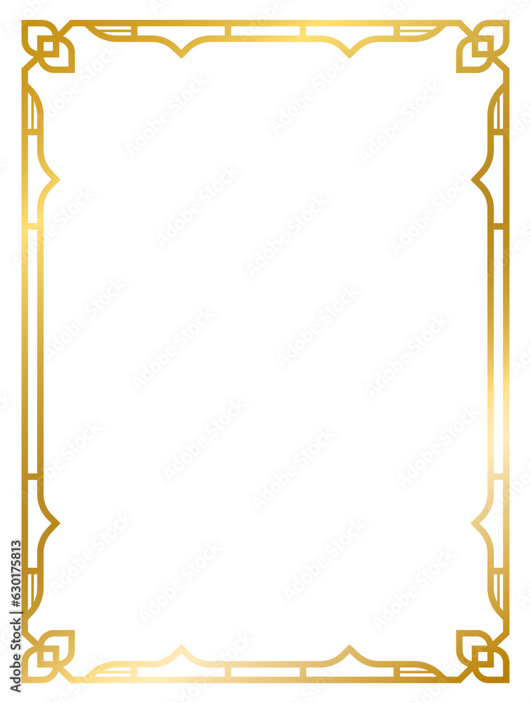 Obraz premium Art Deco gold frame vintage frame line geometric wedding label card frame png transparent background