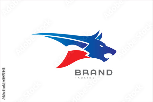 wolf, Wild wolf. wild dog. Stylized Canine in blue and red. suitable for team mascot, community icon, emblem, product identity, illustration for clothing, etc.
