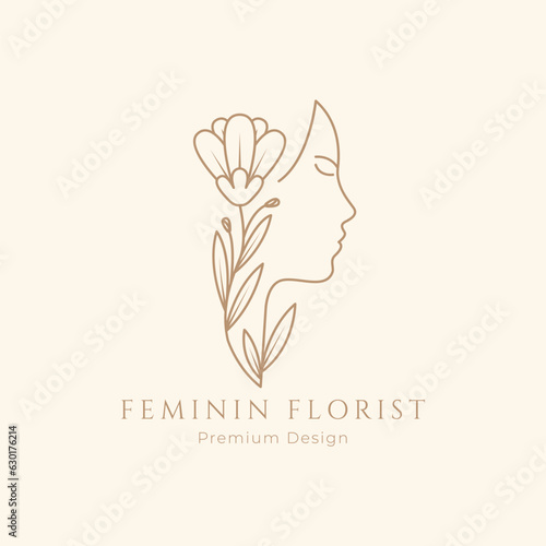 hand drawn logo line art feminine beauty floral botanical salon spa cosmetic care design vector illustration minimalism