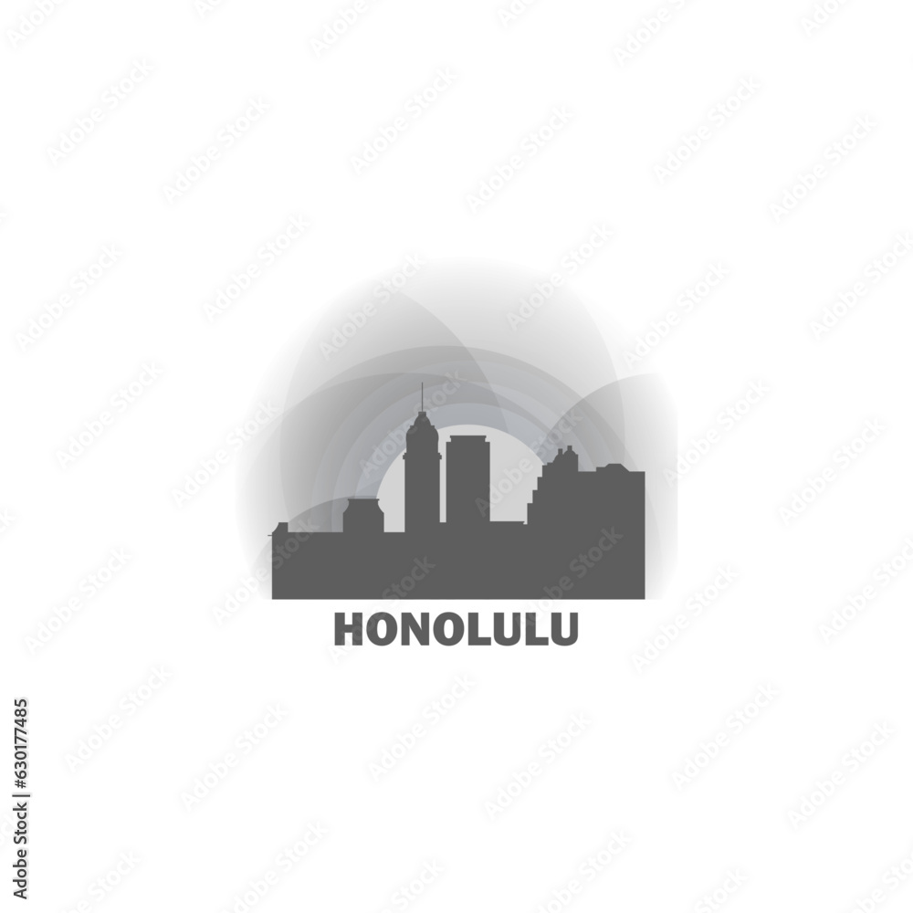  USA United States Honolulu cityscape skyline capital city panorama vector flat modern logo icon. US Hawaii American county emblem idea with landmarks and building silhouette at sunrise sunset