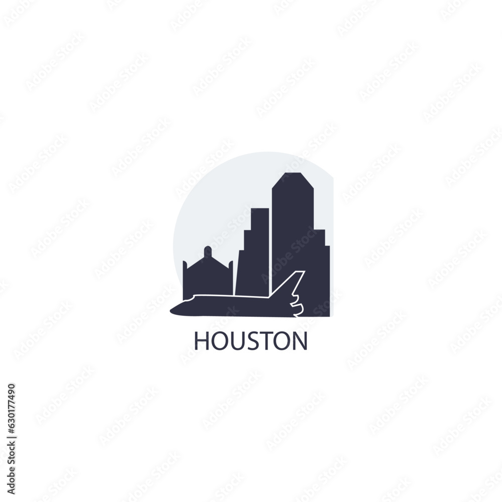  USA United States Houston cityscape skyline capital city panorama vector flat modern logo icon. US Texas American county emblem idea with landmarks and building silhouette at sunrise sunset