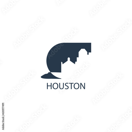  USA United States Houston cityscape skyline capital city panorama vector flat modern logo icon. US Texas American county emblem idea with landmarks and building silhouette