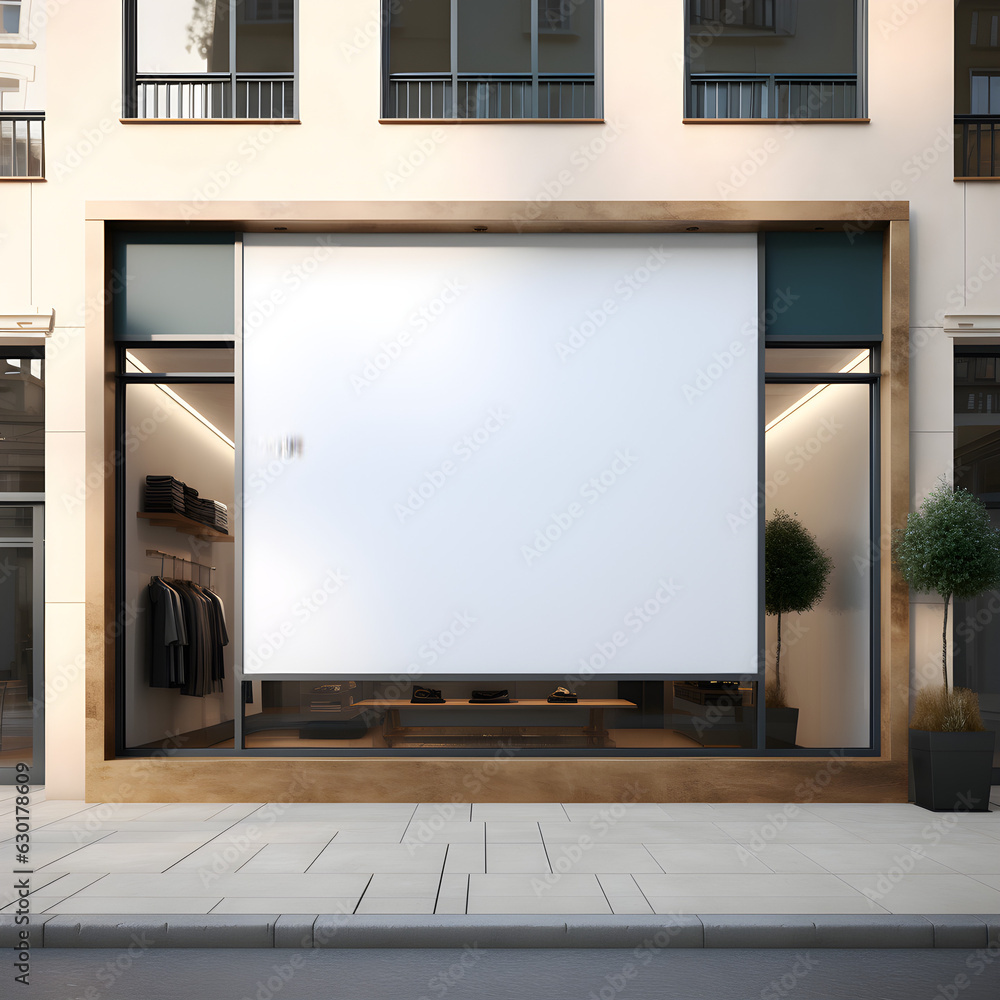 large blank POS sign on clothing store front large blank POS sign on clothing store front