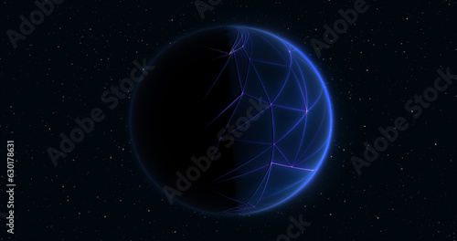 Fototapeta Naklejka Na Ścianę i Meble -  Abstract blue space futuristic planet round sphere against the background of stars