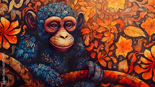 A monkey in the batik style. Generative AI