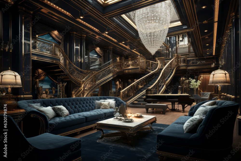 Interior view of luxury yacht
