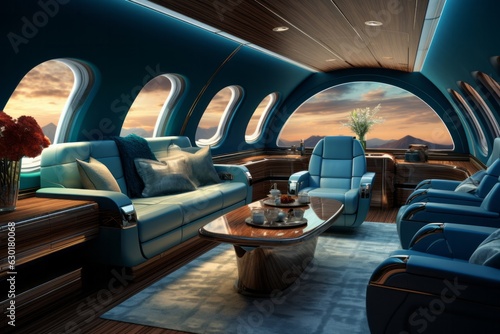 Luxury interior of a private jet, business trip, luxury life concept. Business jet interior © Luisa