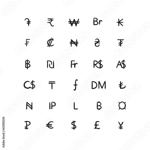 doodle currency symbol international icon isolated. Hand drawn style