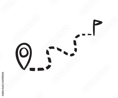 hand drawn map distance measuring icon. Doodle Map route vector pictogram isolated white background