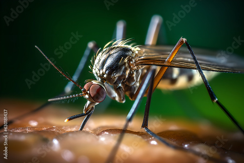 Close up of a mosquito biting a person and sucking blood. Danger of bite of an insect © AspctStyle