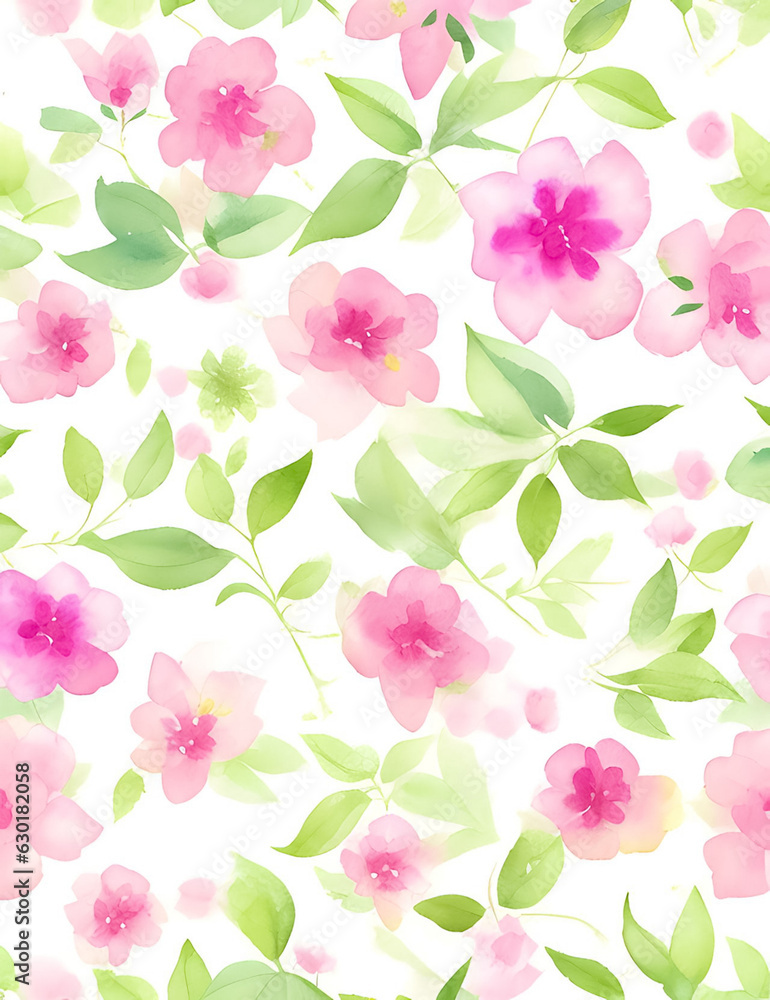 Nature flowers and leaves watercolor seamless pattern. Background flowers
