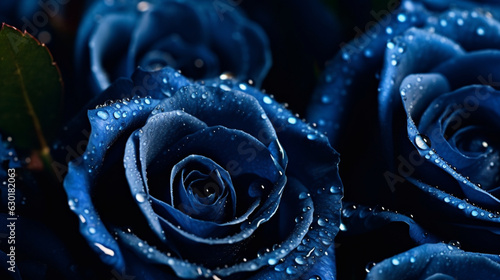 Navy blue roses with water droplets