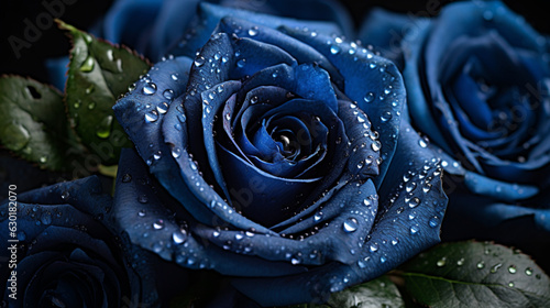 Navy blue roses with water droplets