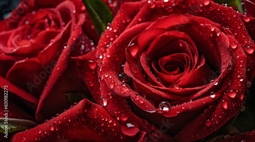 Dark red roses with water droplets