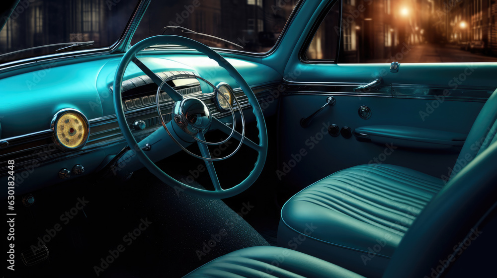 A car interior with blue colour interior,  HD, Generative Ai