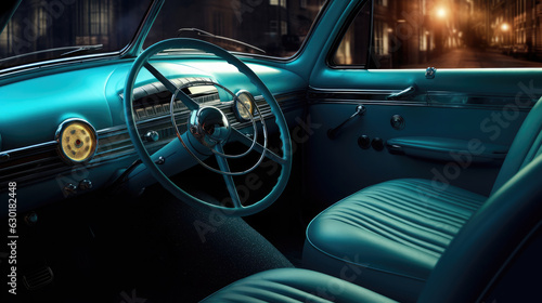 A car interior with blue colour interior, HD, Generative Ai