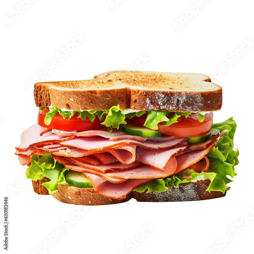 sandwich with ham and vegetables isolated on a transparent background, created with Generative AI