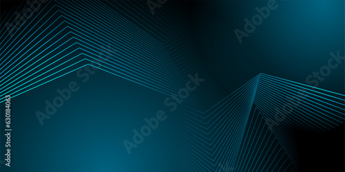 Dark blue curved refracted geometric lines tech abstract background. Vector design