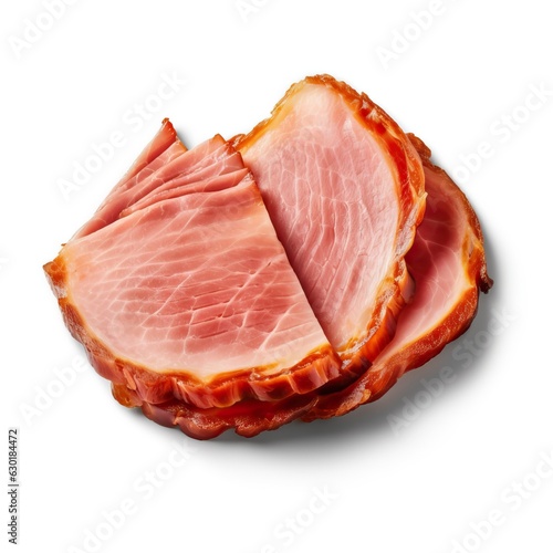 smoked ham slice on white background