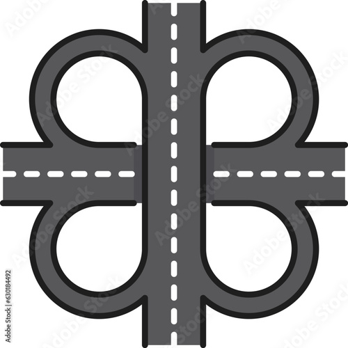 Color highway roan line icon, crossroad route or street transport interchange, vector traffic sign. Highway road intersection with traffic lanes or crossroad interchange for direction navigation sign