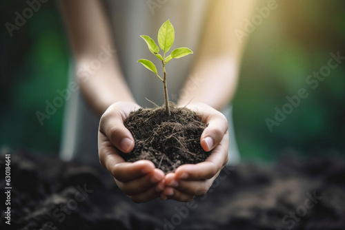 Fotótapéta hand holding small tree for planting