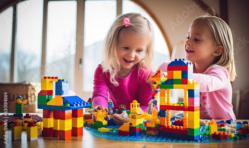 uilding a blocks castle becomes a joyful adventure for the children