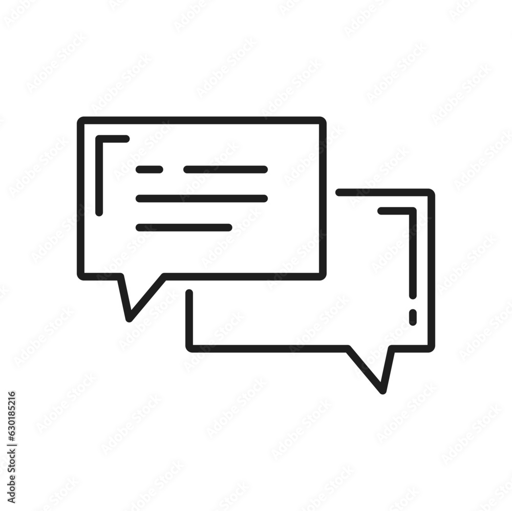 Speech balloon chat bubble thin line icon. Vector outline empty conversation or communication frame talk say chat box, speech bubble, comment or gossip Speech balloon chat bubble thin line icon. Vector outline empty conversation or communication frame talk say chat box, speech bubble, comment or gossip