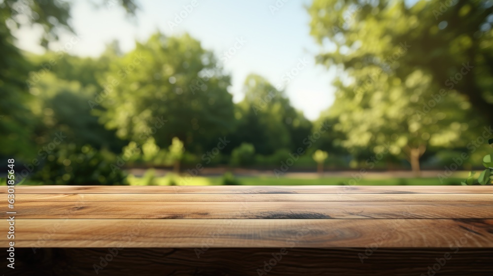 Empty wooden table over blurred green nature park background, product display, Empty wood table and defocused bokeh and blur background of garden trees with sunlight. product display template. Empty wooden table over blurred green nature park background, product display, Empty wood table and defocused bokeh and blur background of garden trees with sunlight. product display template.