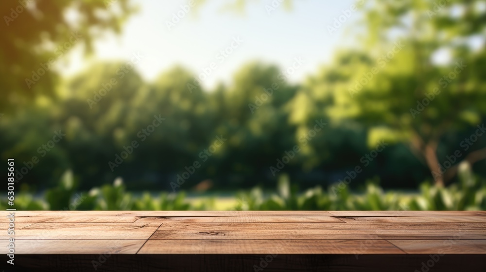 Empty wooden table over blurred green nature park background, product display, Empty wood table and defocused bokeh and blur background of garden trees with sunlight. product display template. Empty wooden table over blurred green nature park background, product display, Empty wood table and defocused bokeh and blur background of garden trees with sunlight. product display template.