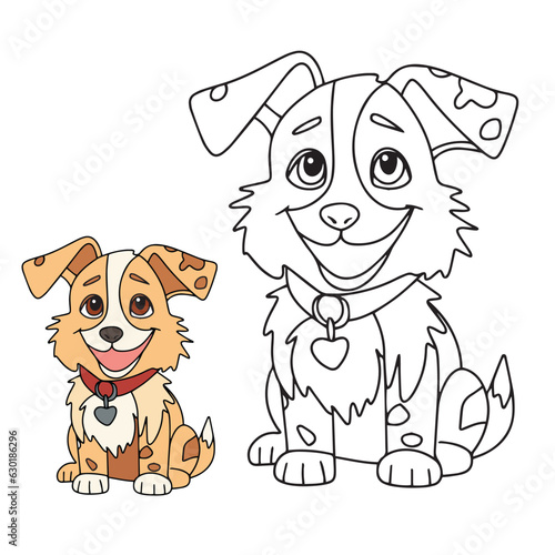 Cute little dog for coloring book. Children coloring page with puppy. Vector illustration.