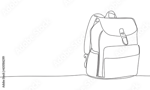 Backpack one line continuous. Line art concept schoolbag banner. Outline vector illustration.