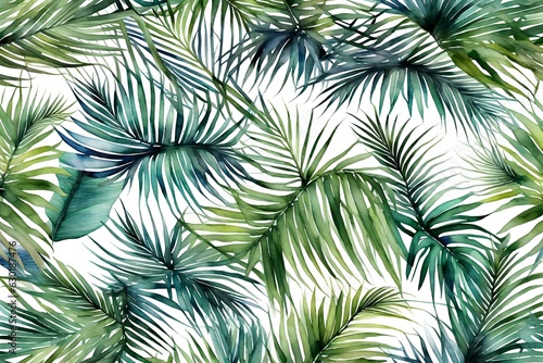 Tropical palm leaves floral pattern background. Generative AI © Khamhoung