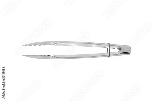Kitchen tongs on a white background. Close-up metal kitchen tongs isolated on white background.