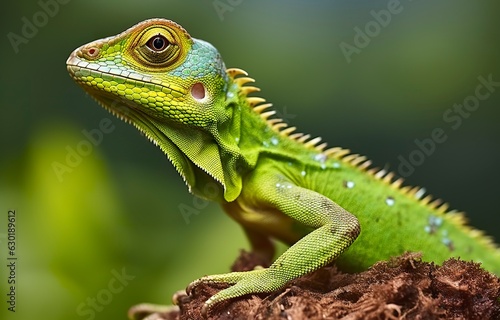 Bronchocela cristatella, also known as the green crested lizard.  © MstHafija