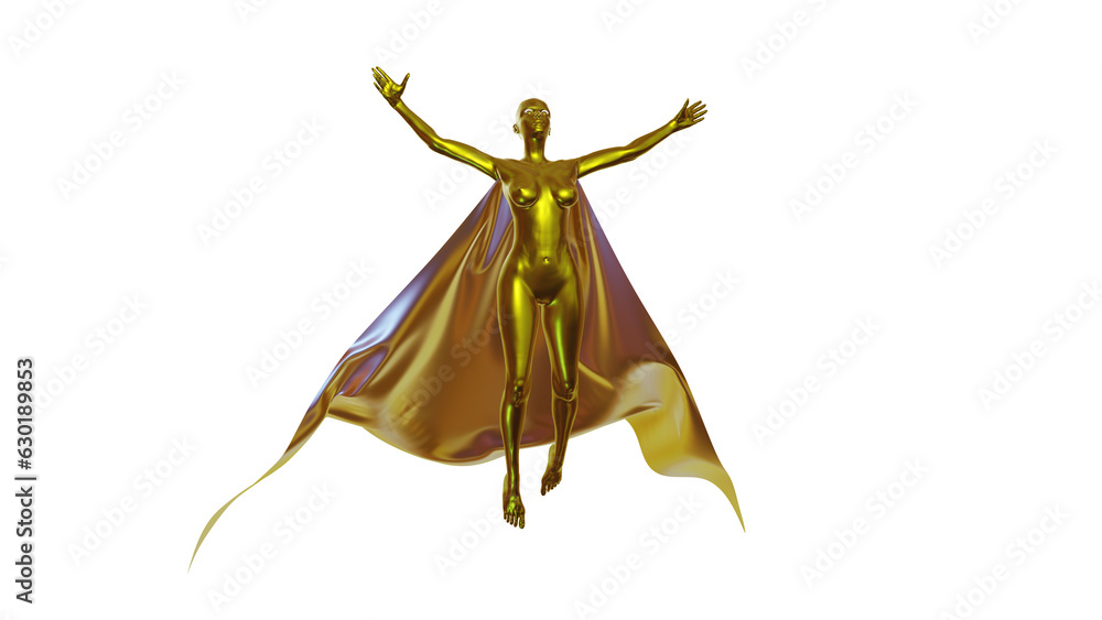 Superhero with cape. Superheroine. Female Super hero with flowing cape ...