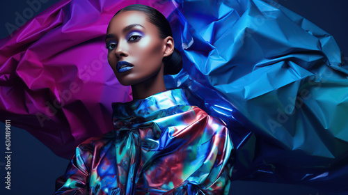 fashion model on blue background 
