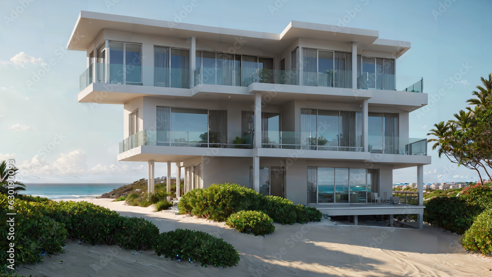a large white building with balconies and a balcony on the top of it on a beach near the ocean a large white building with balconies and a balcony on the top of it on a beach near the ocean