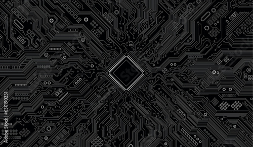 CPU Chip on Motherboard. Central Computer Processors CPU concept. Quantum computer, large data processing, database concept. Futuristic microchip processor. Digital chip.